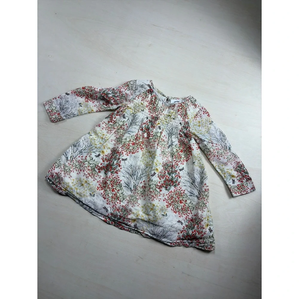 Old Navy Toddler Girl Floral Dragonfly Smocked Cotton Dress Cream Red 2T
